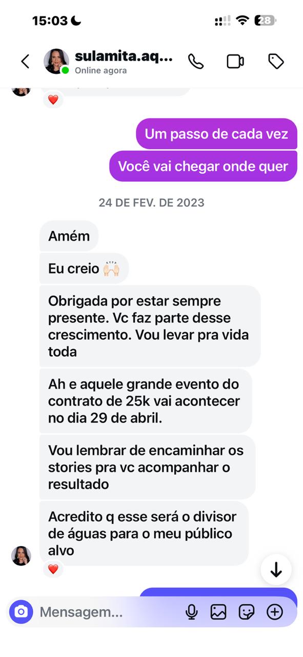 Depoimento real de aluna — print 6